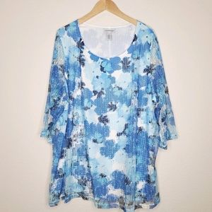 New Catherines Floral Top Blue Mesh Overlay